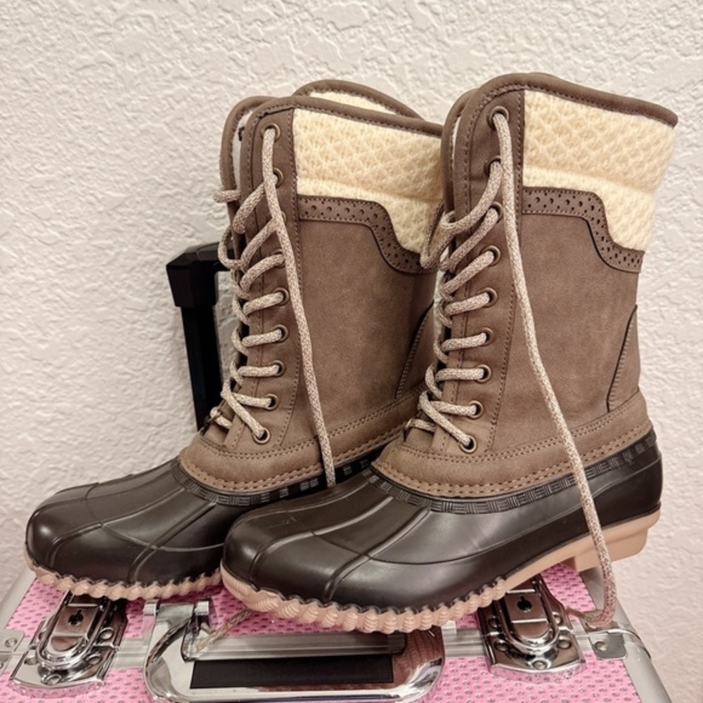 Brown and Cream Women's Winter Boots